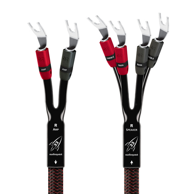 Bi-Wire, Spade to Spade, Single AudioQuest Rocket 33 Speaker Cable ends