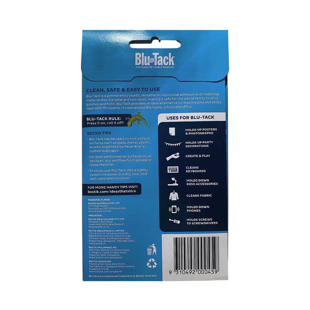 Back of Bostik BluTack Tacky Damping Compound