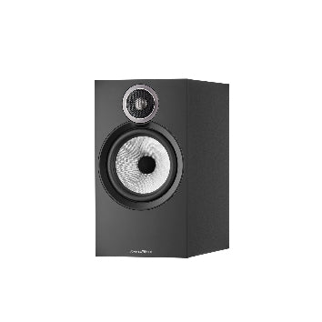 Black speaker with brand logo on a white background