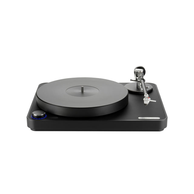 Upper front of Clearaudio Concept Signature Turntable with Tracer Black Carbon Fiber Tonearm