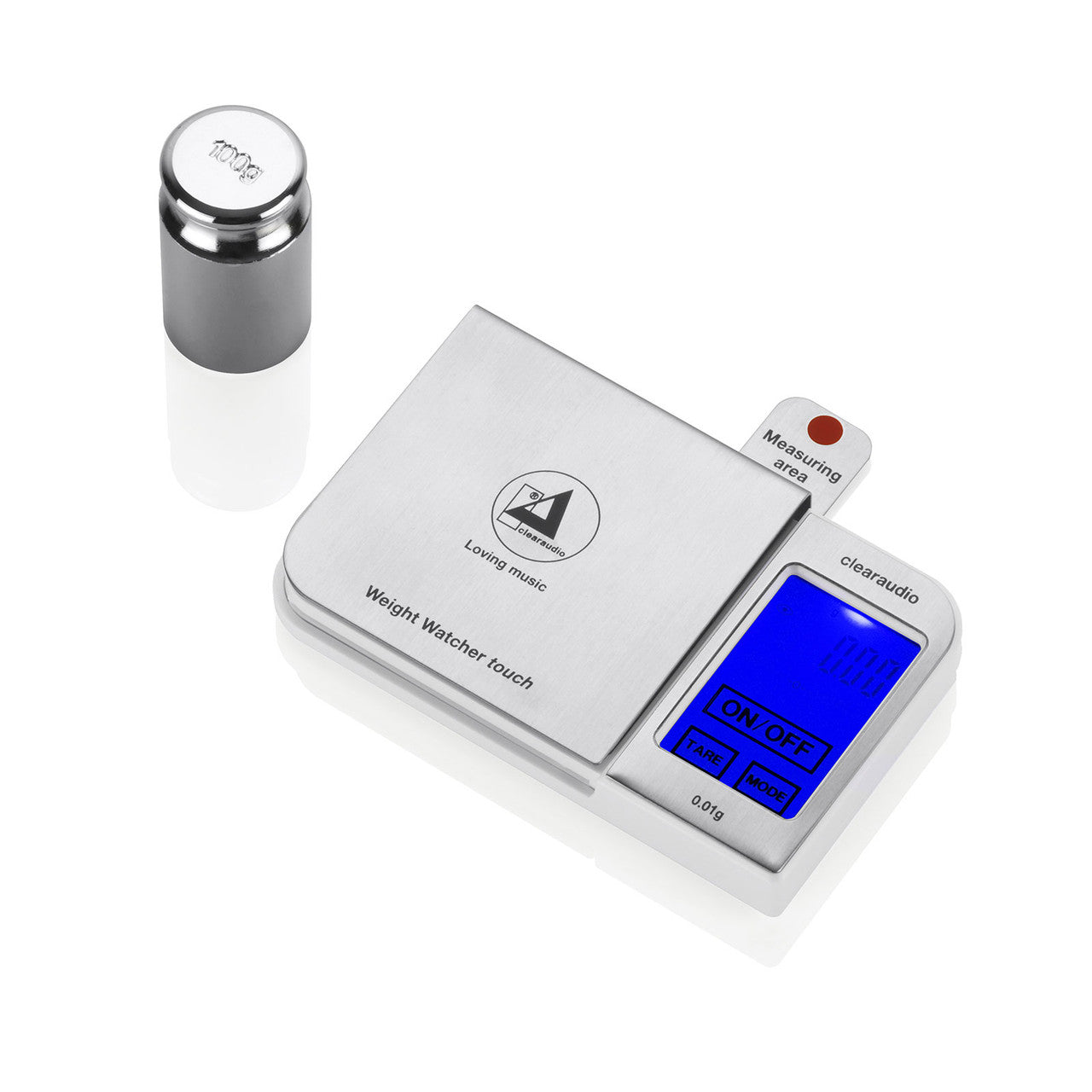 Top down angle of Clearaudio Weight Watcher Electronic Stylus Gauge with weight