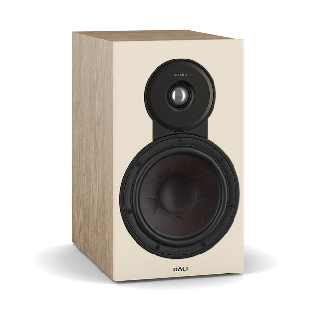 Front Angle view of Natural Oak DALI SONIK 3 Bookshelf Loudspeaker 