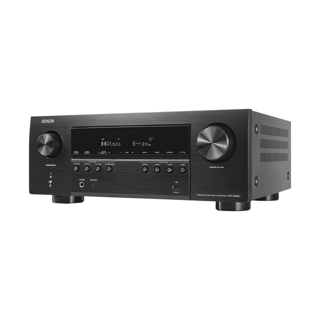 Denon AVR-S980H 7.2-channel AV receiver — angle view showing black aluminum fascia and Denon branding