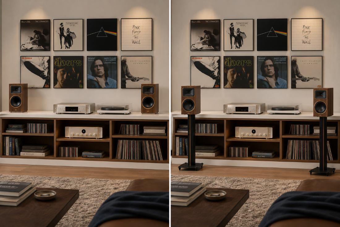 <p><strong>Speaker placement basics. </strong>A little breathing room behind and beside each speaker does more for the sound than most upgrades — and it's free.</p>
