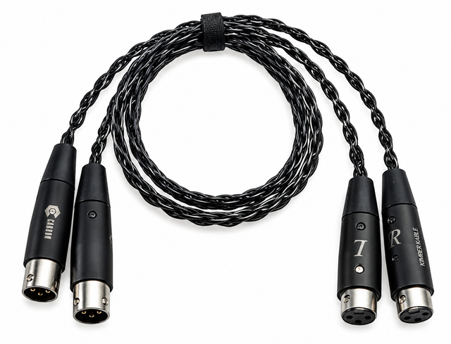 A black braided audio cable with four XLR connectors, coiled in the center on a plain white background. Two connectors on the left are labeled 'CHLUS' and two on the right are labeled 'TERRASCAPE'.