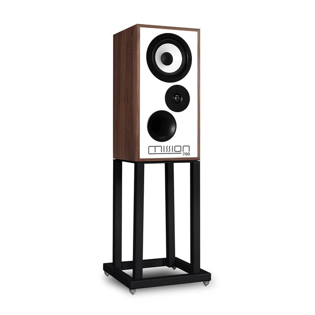 Full display of Mission M700 Bookshelf Speakers with Stands