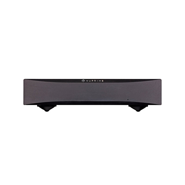 Side of black NuPrime STA-9 power amplifier