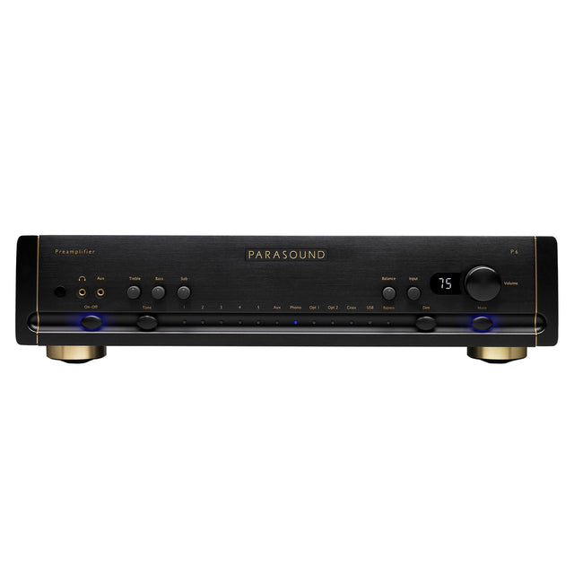Front of Parasound Halo P6 2.1 Channel Preamplifier & DAC