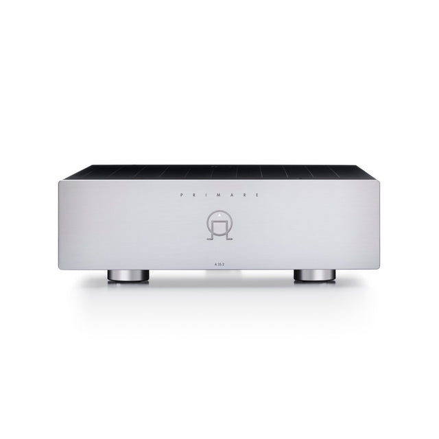 Front of titanium Primare A35.2 stereo amplifier