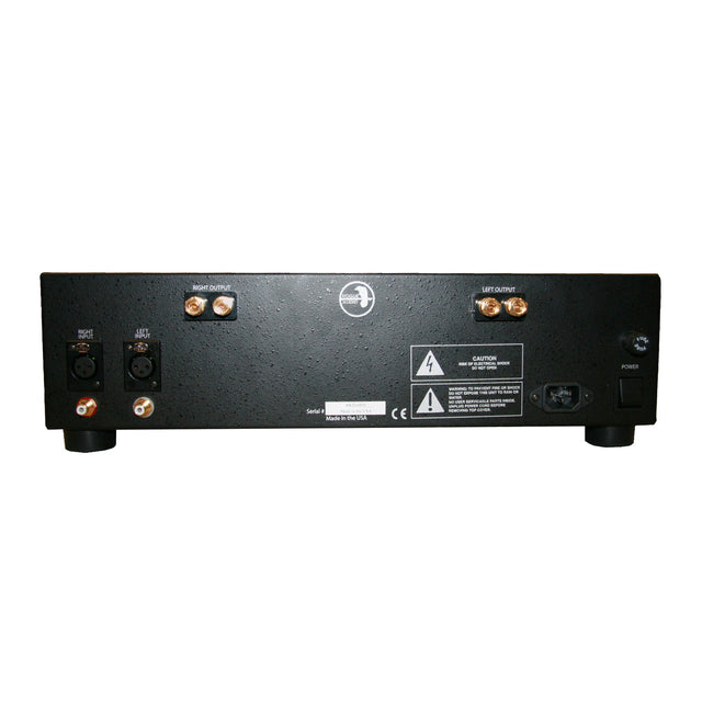 Back of black Rogue Audio DragoN power amplifier