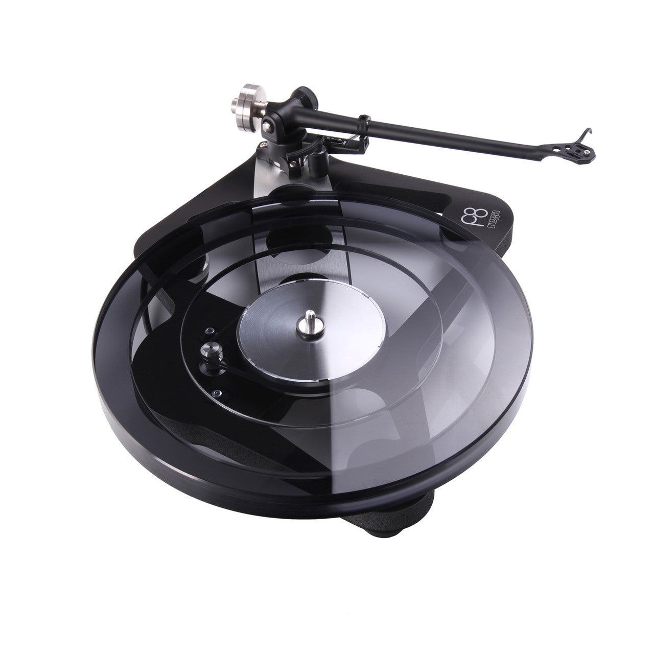 Angled view of the Rega Planar 8 Turntable in black with No Cartridge