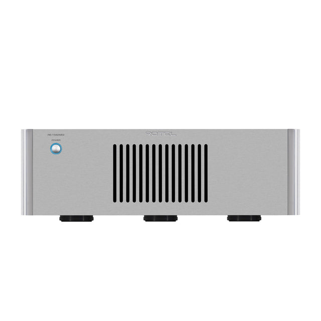 Front of silver Rotel RB-1582 MkII stereo power amplifier