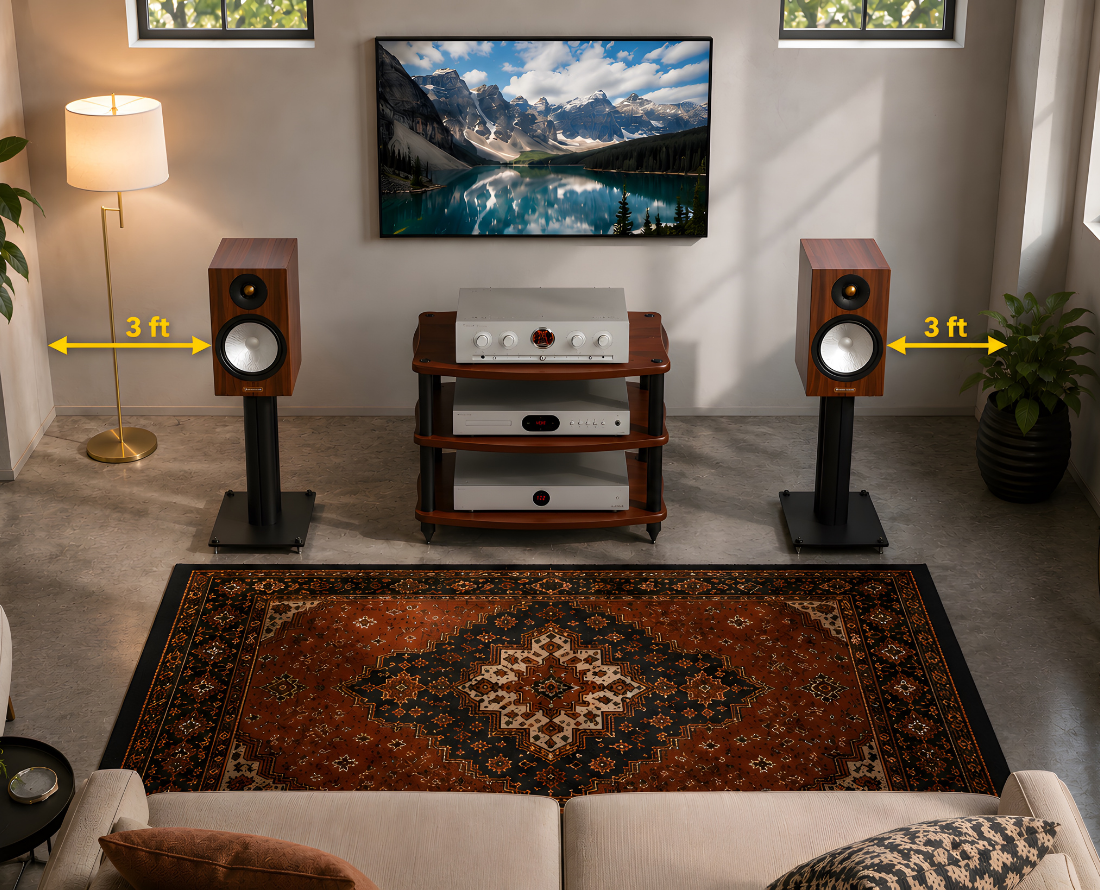 <p><strong>Speaker placement basics. </strong>A little breathing room behind and beside each speaker does more for the sound than most upgrades — and it's free.</p>
