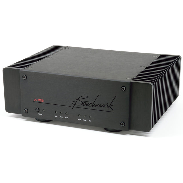 Side of black Benchmark AHB2 power amplifier
